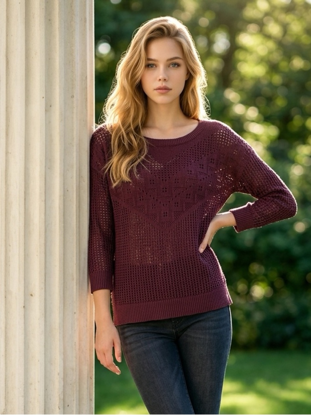 American Eagle Vintage Style Red Wine Sweater Chic Classic Sz Medium Pretty